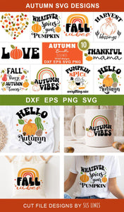Autumn SVG Bundle | 10 Retro Fall Cut File Designs - SLSLines