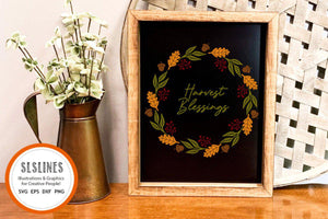 Autumn Wreath SVG - Harvest Blessings Cut File - SLSLines