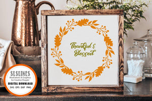 Autumn Wreath SVG - Thankful and Blessed Cut File - SLSLines