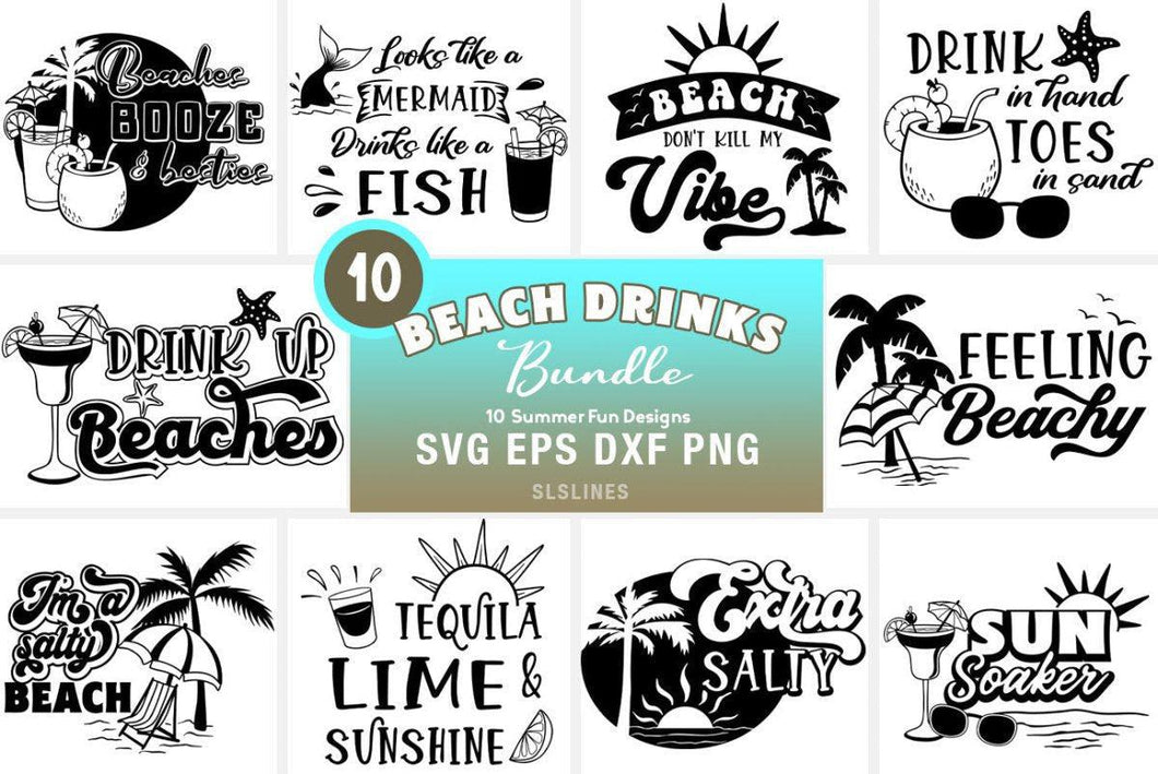 Beach Drinks Bundle - Summer Vacation Cut Files for Cricut & Silhouette - SLSLines