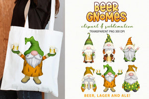 Beer Gnome Clipart - Autumn Beer Drinking Gnomes PNG - SLSLines