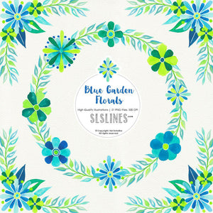Blue Garden Floral Watercolor Clipart - SLSLines