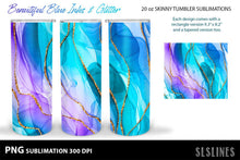 Load image into Gallery viewer, Blue Ink &amp; Gold Glitter - Skinny Tumbler Sublimation PNGs - SLSLines