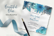 Load image into Gallery viewer, Blue Pen &amp; Ink Watercolor Florals - SLSLines