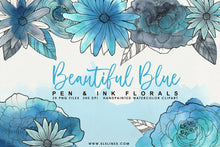 Load image into Gallery viewer, Blue Pen &amp; Ink Watercolor Florals - SLSLines