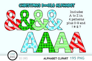 Christmas Doodle Alphabet - Christmas Gnomes Clipart PNG - SLSLines