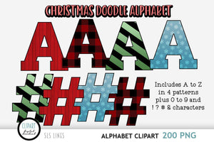 Christmas Doodle Alphabet - Creepy Christmas Clipart - SLSLines
