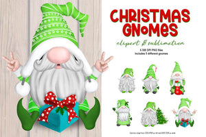 Christmas Gnome Clipart for Sublimation - Nordic Greens - SLSLines