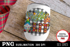 Christmas Gnome Sublimation - Brightly Lit Plaid PNG - SLSLines