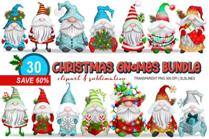 Christmas Gnomes BUNDLE - Holiday Gnome Clipart Set - 30 PNGs - SLSLines