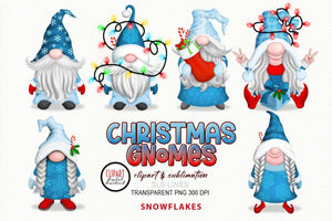 Christmas Gnomes Sublimation | Blue Snowflakes & Candy Canes - SLSLines