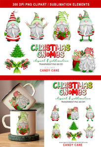 Christmas Gnomes Sublimation | Candy Cane Gnome Set - SLSLines