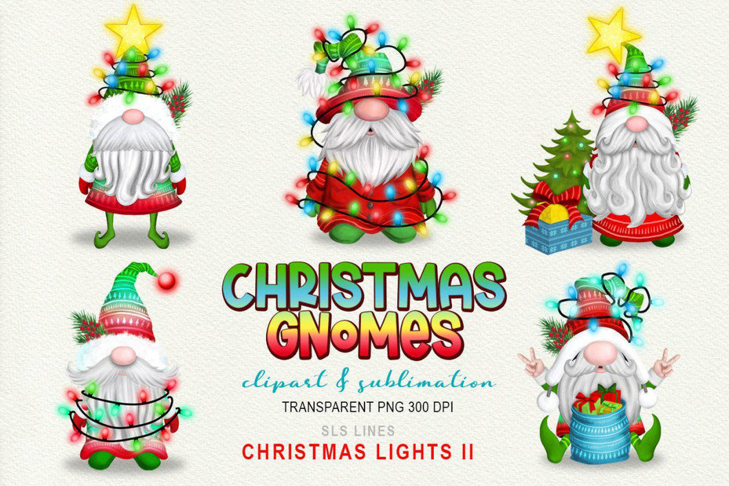 Christmas Gnomes Sublimation | Christmas Lights Gnome Set II - SLSLines