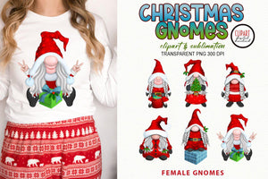 Christmas Gnomes Sublimation | Female Gnome Set PNG - SLSLines