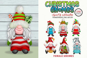 Christmas Gnomes Sublimation | Female Gnome Set PNG - SLSLines