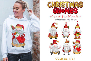 Christmas Gnomes Sublimation | Gold Glitter Gnome Set - SLSLines