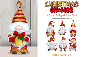 Christmas Gnomes Sublimation | Gold Glitter Gnome Set - SLSLines