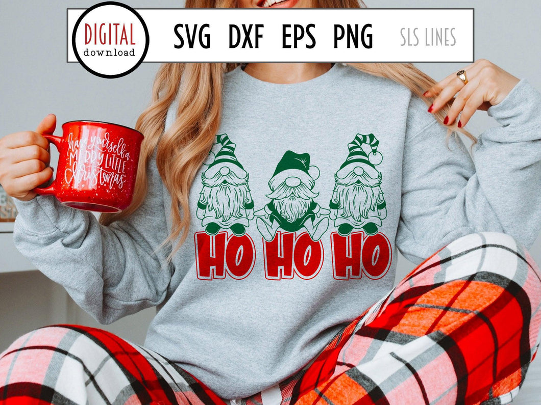 Christmas Gnomes SVG - Ho Ho Ho Gnome Trio - SLSLines