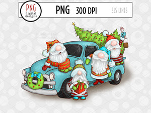 Christmas Gnomes Truck PNG - Vintage Truck Sublimation - SLSLines