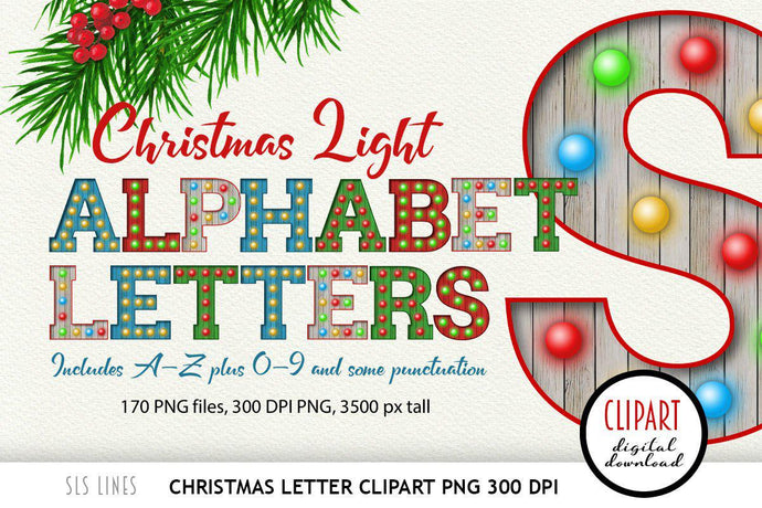 Christmas Letter Clipart | Marquee Alphabet with Christmas Lights PNG - SLSLines