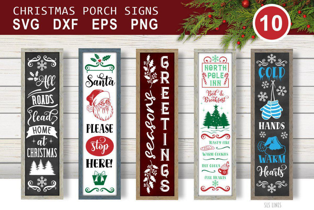 Christmas Porch Signs Bundle - Vertical Signs SVG - SLSLines