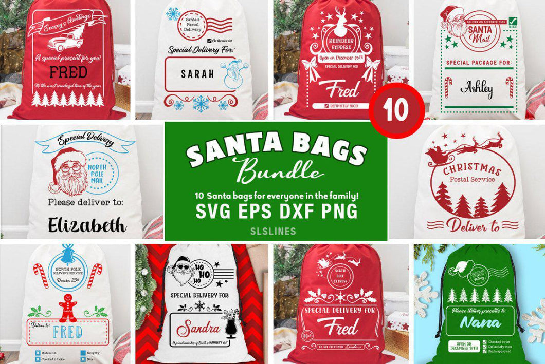 Christmas Sack SVG Bundle - Santa Present Bag Cut Files - SLSLines