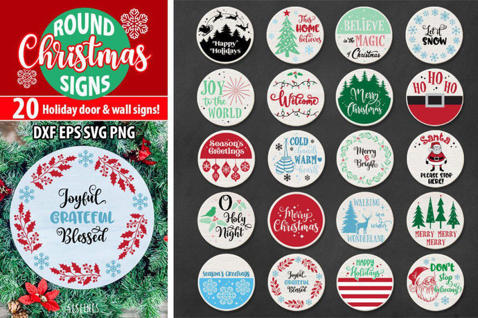 Christmas Sign Bundle | 20 Round Holiday Signs for Christmas - SLSLines