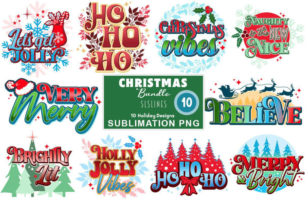 Christmas Sublimation Bundle - 10 Retro PNG Designs for the Holidays - SLSLines