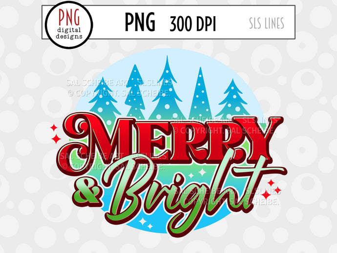 Christmas Sublimation - Merry and Bright PNG - SLSLines