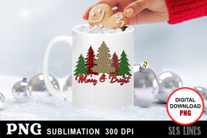 Christmas Sublimation PNG - Merry & Bright Christmas Trees - SLSLines