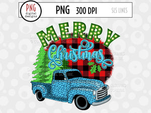 Christmas Sublimation PNG - Merry Christmas Vintage Truck - SLSLines