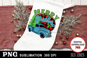Christmas Sublimation PNG - Merry Christmas Vintage Truck - SLSLines