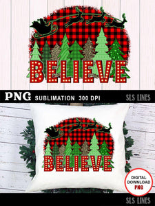 Christmas Sublimation PNG - Santa's Sleigh Buffalo Plaid in Red - SLSLines