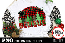 Load image into Gallery viewer, Christmas Sublimation PNG - Santa&#39;s Sleigh Buffalo Plaid in Red - SLSLines