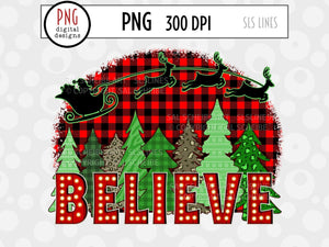 Christmas Sublimation PNG - Santa's Sleigh Buffalo Plaid in Red - SLSLines