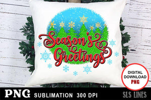 Christmas Sublimation PNG - Season's Greetings Trees & Snow - SLSLines