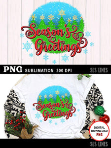 Christmas Sublimation PNG - Season's Greetings Trees & Snow - SLSLines