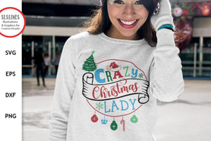 Christmas SVG - Crazy Christmas Lady Cut File - SLSLines