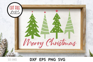 Christmas SVG - Merry Christmas Trees Cut File - SLSLines