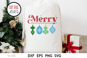 Christmas SVG - Merry with Christmas Ornaments Cut File - SLSLines