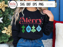 Load image into Gallery viewer, Christmas SVG - Merry with Christmas Ornaments Cut File - SLSLines