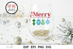 Christmas SVG - Merry with Christmas Ornaments Cut File - SLSLines