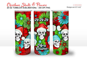 Christmas Tumbler Sublimation - Skulls & Flowers PNG - SLSLines
