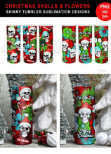 Load image into Gallery viewer, Christmas Tumbler Sublimation - Skulls &amp; Flowers PNG - SLSLines