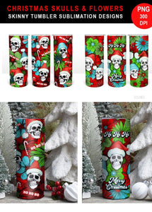 Christmas Tumbler Sublimation - Skulls & Flowers PNG - SLSLines