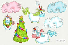 Load image into Gallery viewer, Christmas Unicorns with Clouds &amp; Tree - SLSLines