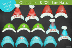 Christmas & Winter Watercolor Hats Clipart - SLSLines