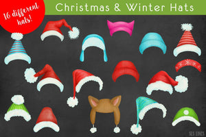 Christmas & Winter Watercolor Hats Clipart - SLSLines