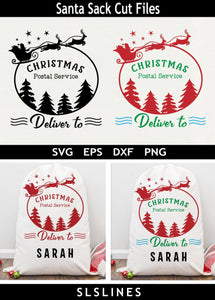 Santa Claus Sack SVG - Santa Sleigh and Reindeer Present Bag