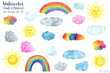 Load image into Gallery viewer, Clouds &amp; Rainbows Watercolor Clipart - SLSLines
